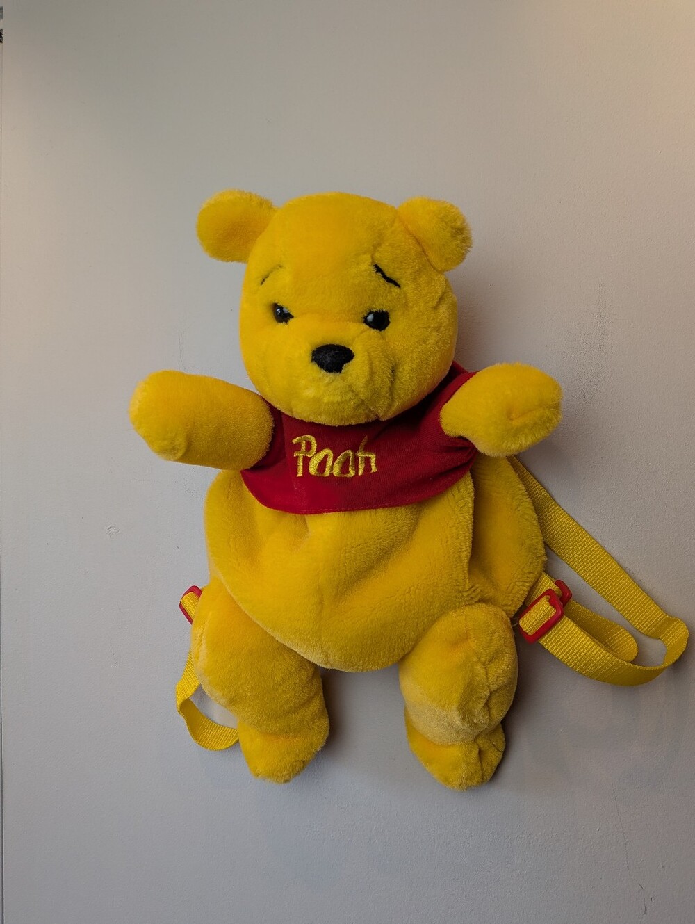 VINTAGE Winnie The Pooh Disney Plush Backpack For Kids Yellow Red Colors